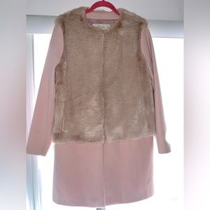 Zara faux fur long blush pink coat-size XL